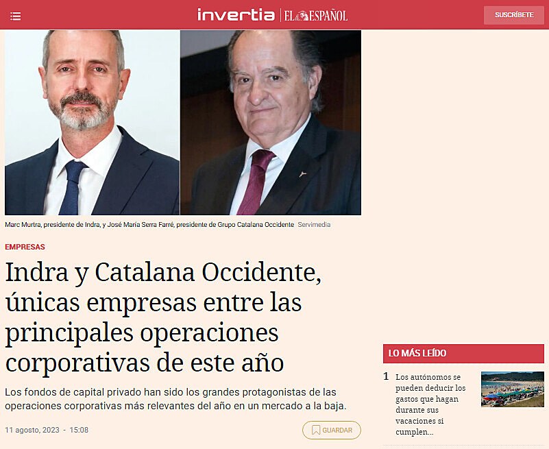 Indra y Catalana Occidente, nicas empresas entre las principales operaciones corporativas de este ao